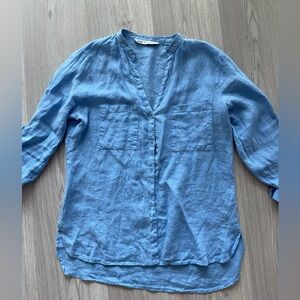 Zara Blue Linen Button Down Shirt
